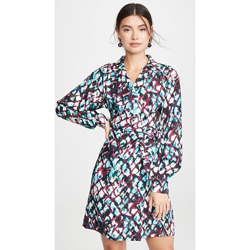 Saloni 100% silk Water Color Print Mari Wrap Dress